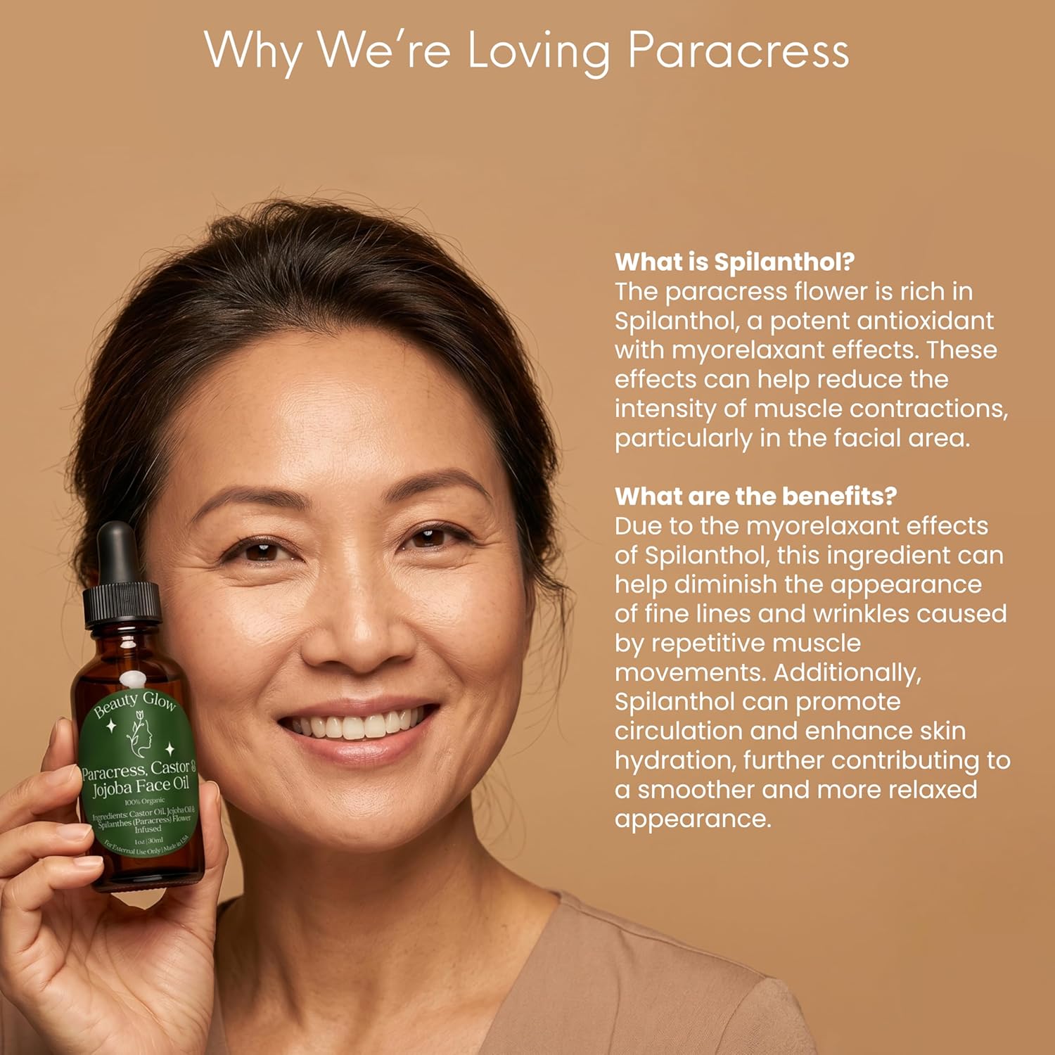 Organic Paracress Facial Oil, Castor &amp; Jojoba Oils Infused with Paracress Spilanthes Acmella Oleracea Flowers