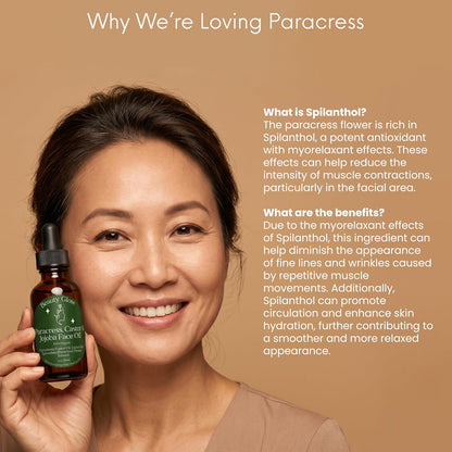 Organic Paracress Facial Oil, Castor &amp; Jojoba Oils Infused with Paracress Spilanthes Acmella Oleracea Flowers