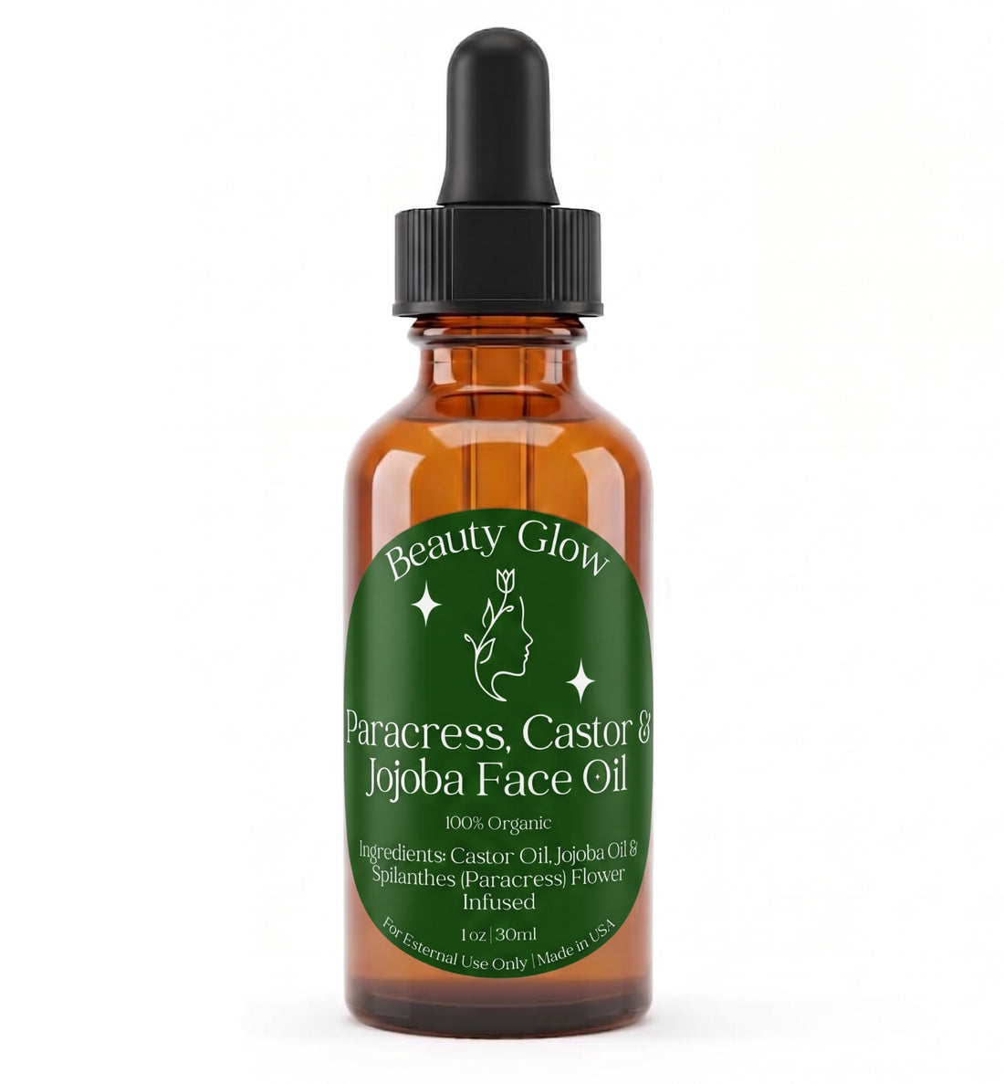 Organic Paracress Facial Oil, Castor &amp; Jojoba Oils Infused with Paracress Spilanthes Acmella Oleracea Flowers