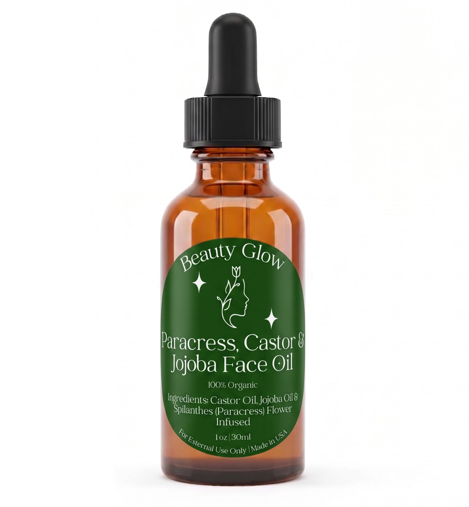 Organic Paracress Facial Oil, Castor &amp; Jojoba Oils Infused with Paracress Spilanthes Acmella Oleracea Flowers