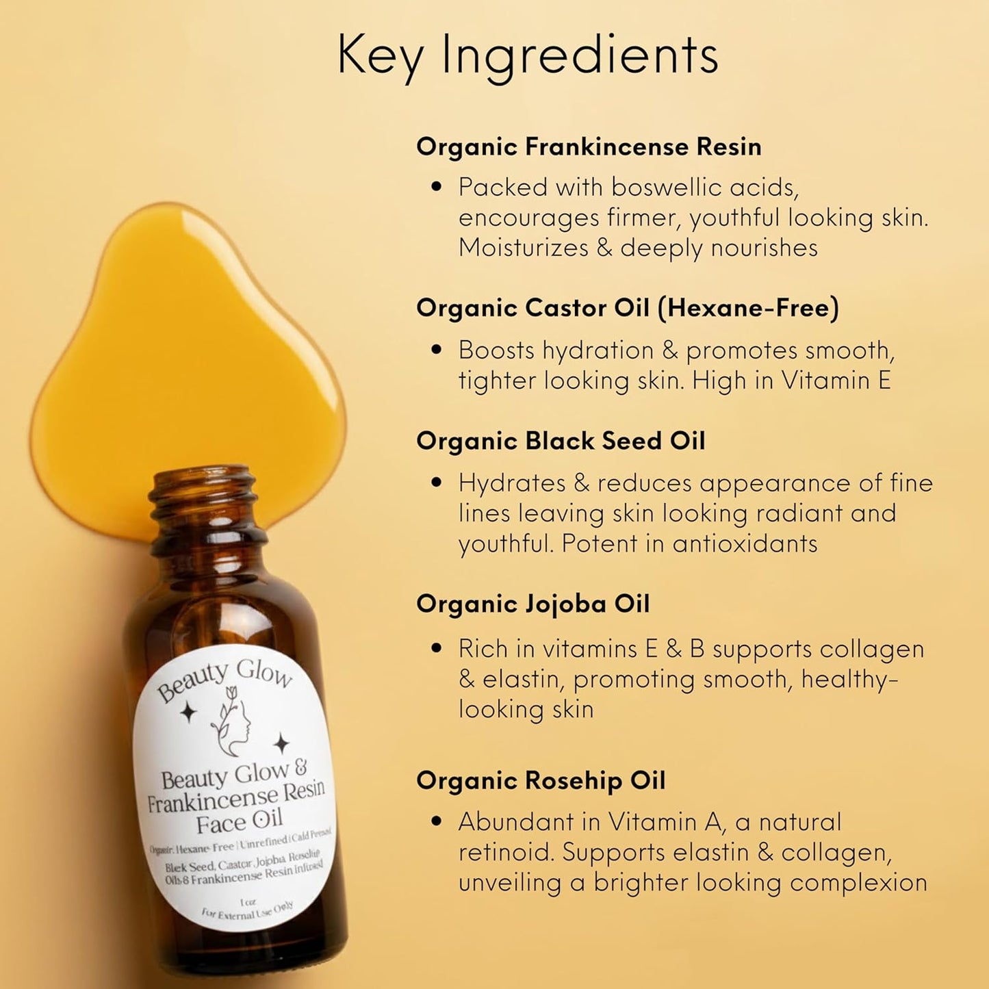 Redemption Organic Frankincense Resin Infused Black Seed, Castor, Jojoba & Rosehip Oils